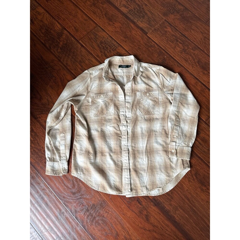 Lauren Ralph Lauren button-down shirt brown and white plaid pattern Sz XL